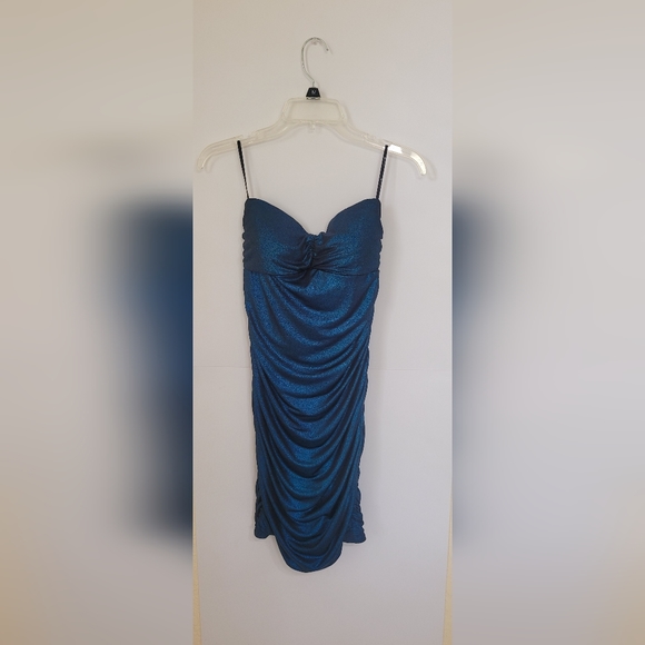 ❤️FOREVER 21 STRAPLESS ROUCHED SPARKLE TURQUOISE BLUE DRESS.SIZE :M - Picture 10 of 10